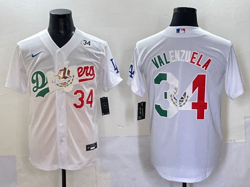 Men 2025 Los Angeles Dodgers 34 Valenzuela White Nike MLB Jersey style 7039